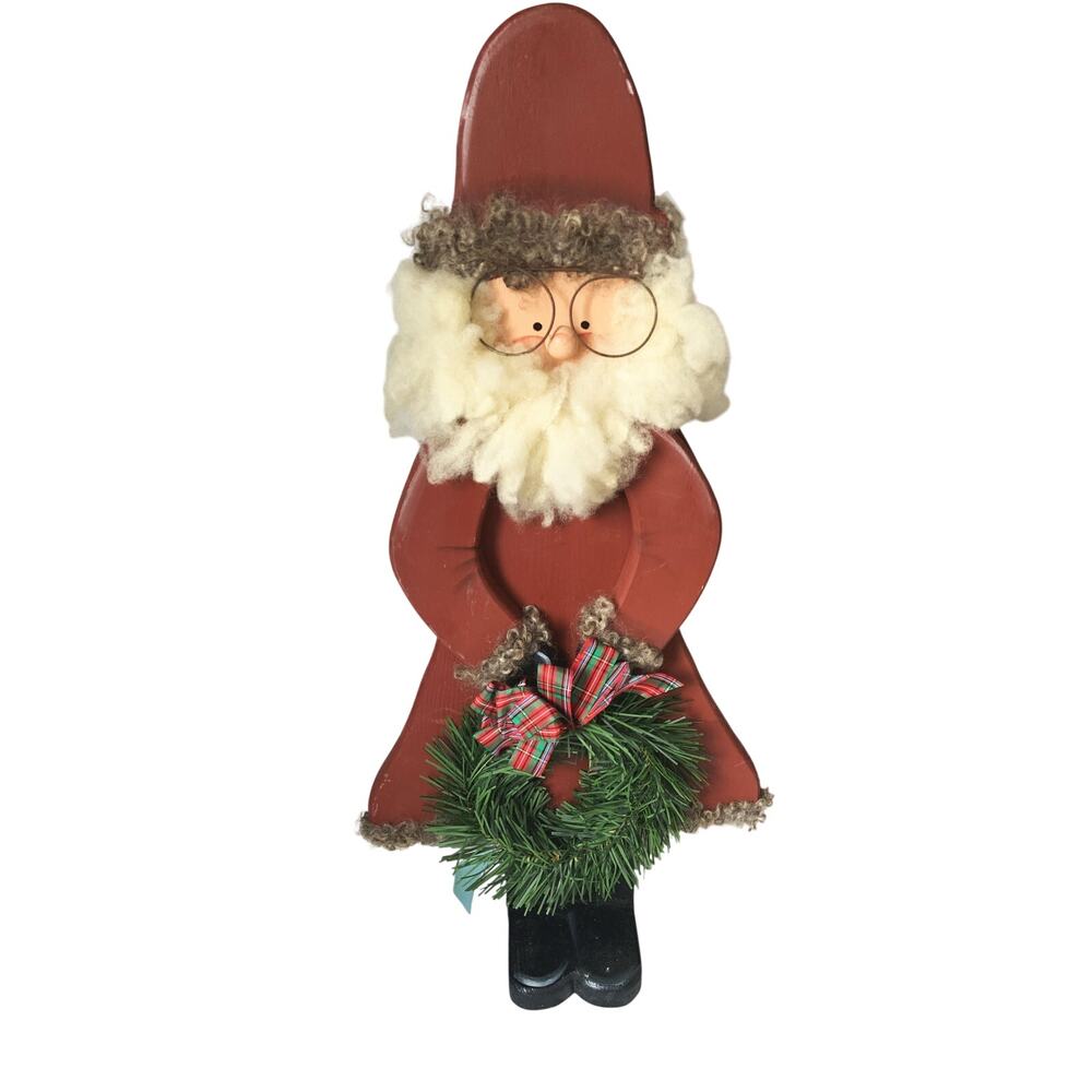 Vintage 1990s Handmade Wooden Spectacle Santa Signed Sue Peterman 95 Farmhouse